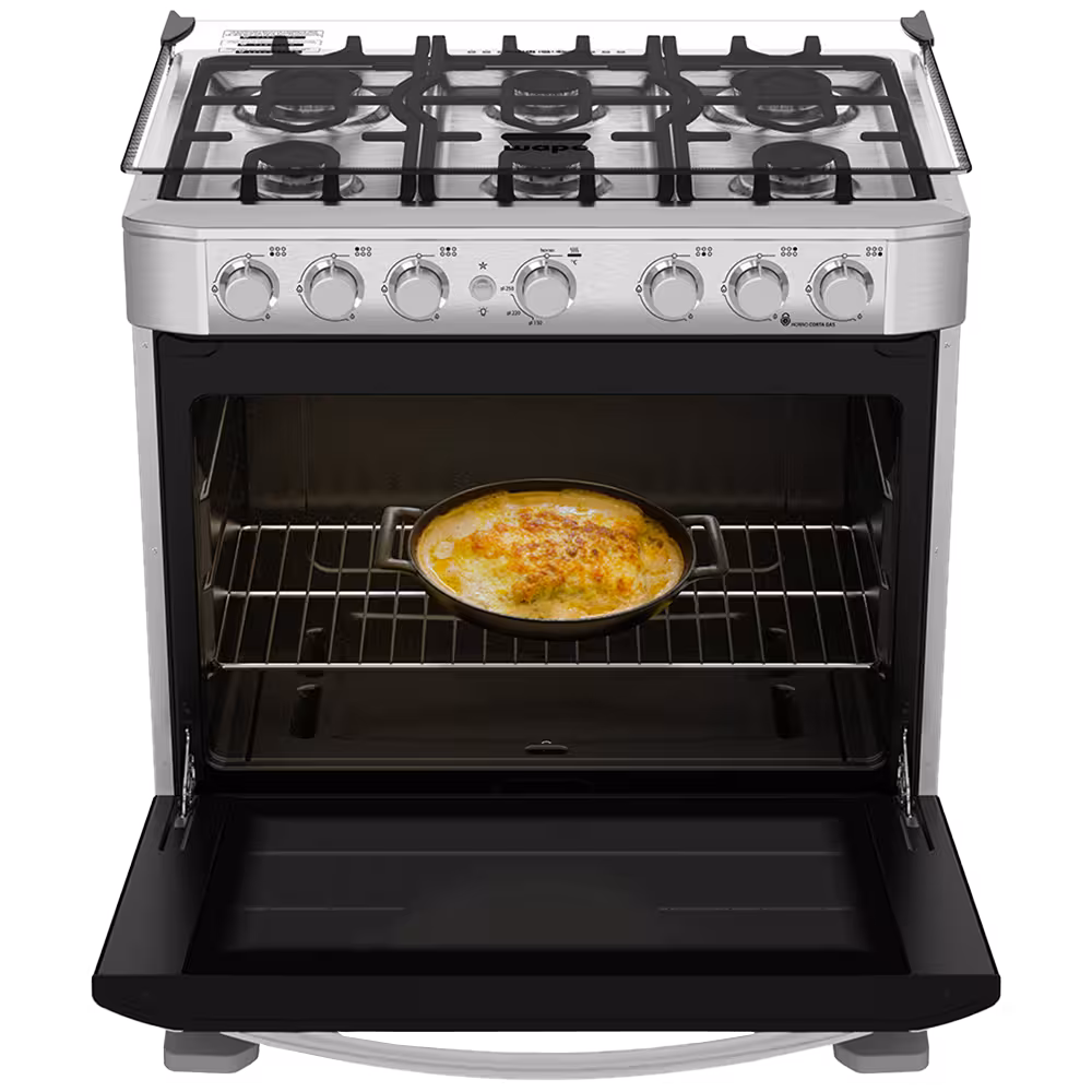 cocina a gas em7620fx0 inox 6q mabe puerta abierta