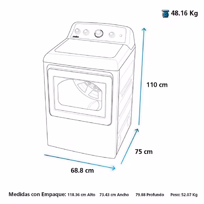 secadora a gas smg47n8msbab0 mabe medidas